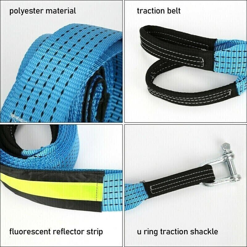 Heavy Duty Tow Rope Thicken 8T 5M Towing Strap Trailer Belt & Metal Hooks