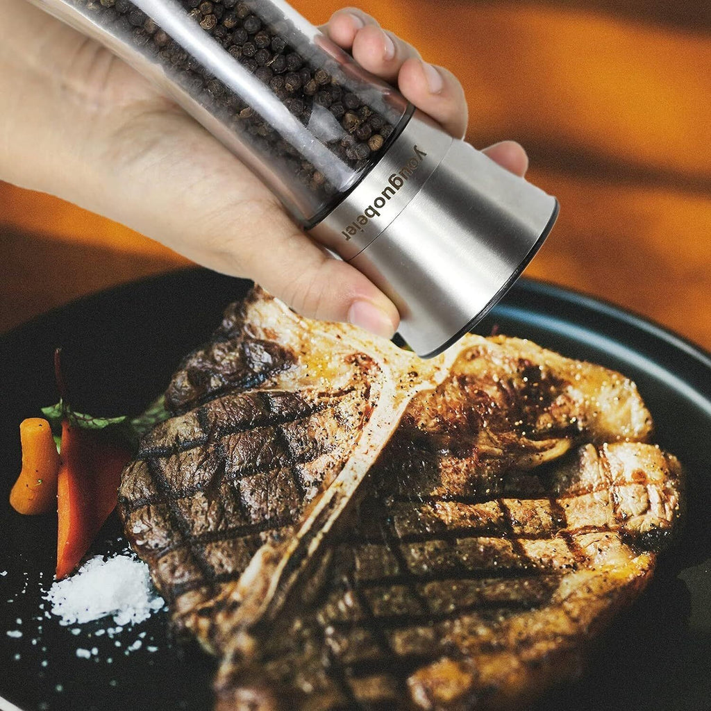 Salt & Pepper Grinder Mill Set 2x, Stainless Steel Adjustable Coarse Shaker NEW