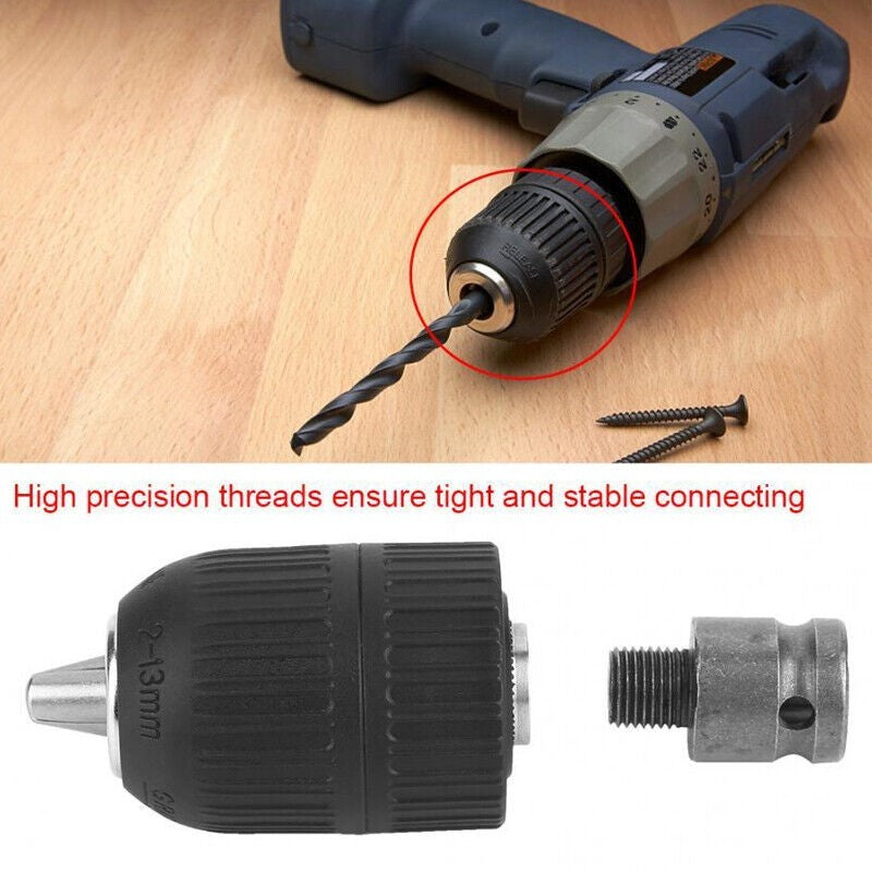 1/4" Hex Shank Impact Driver Adapter 2-13mm Keyless Drill Chuck Screwdriver Tool