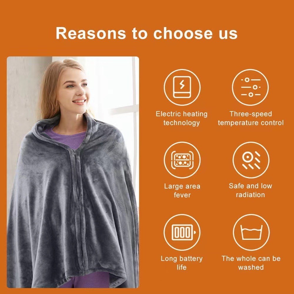 Electric Heated Shawl Blanket USB Wearable for Winter Warm 3 Temperature Levels