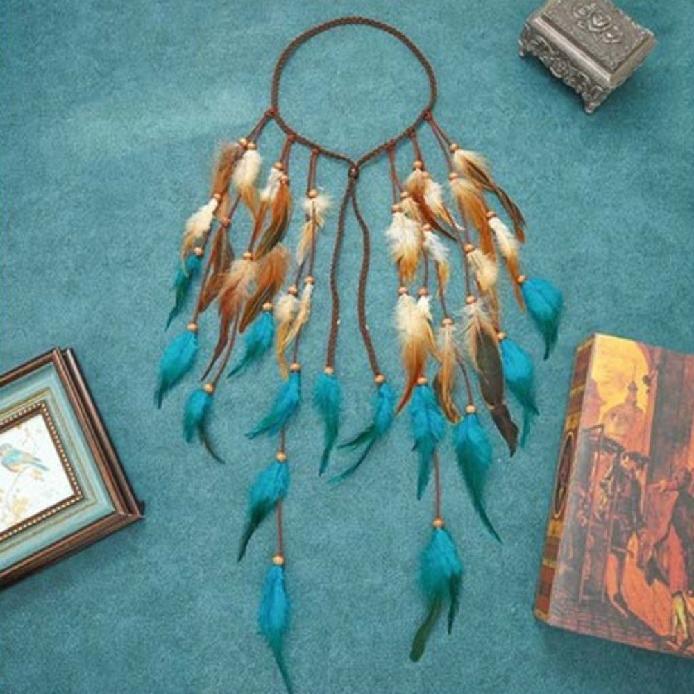 Boho Feather Headband Rainbow Indian Headbands Hippie Feather Headdress