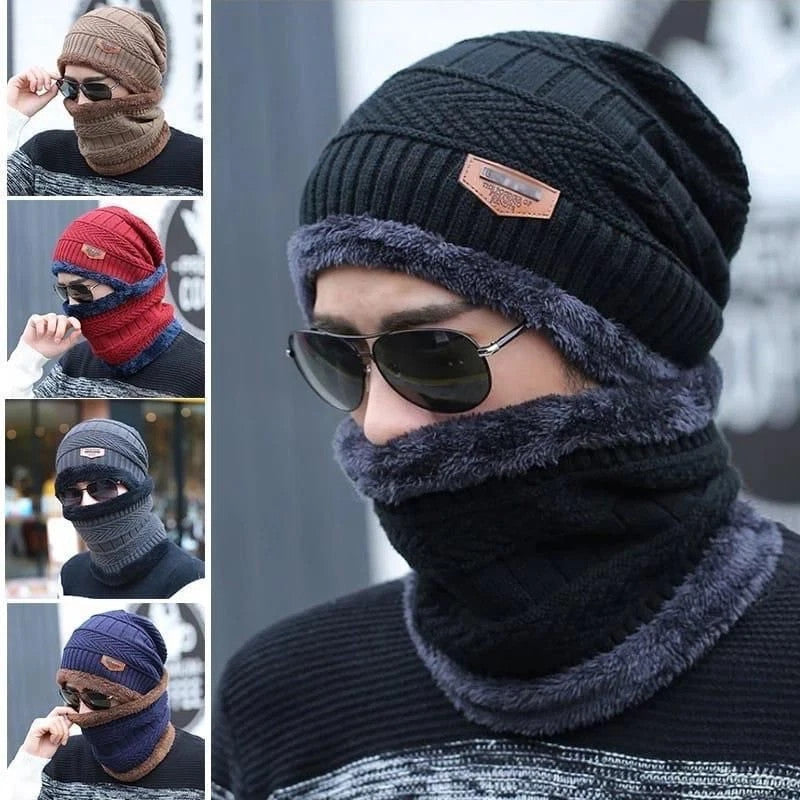 Men's Winter Beanie Hat and Scarf Set Warm Fleece Knitted Cap Unisex (2 PCS SET)
