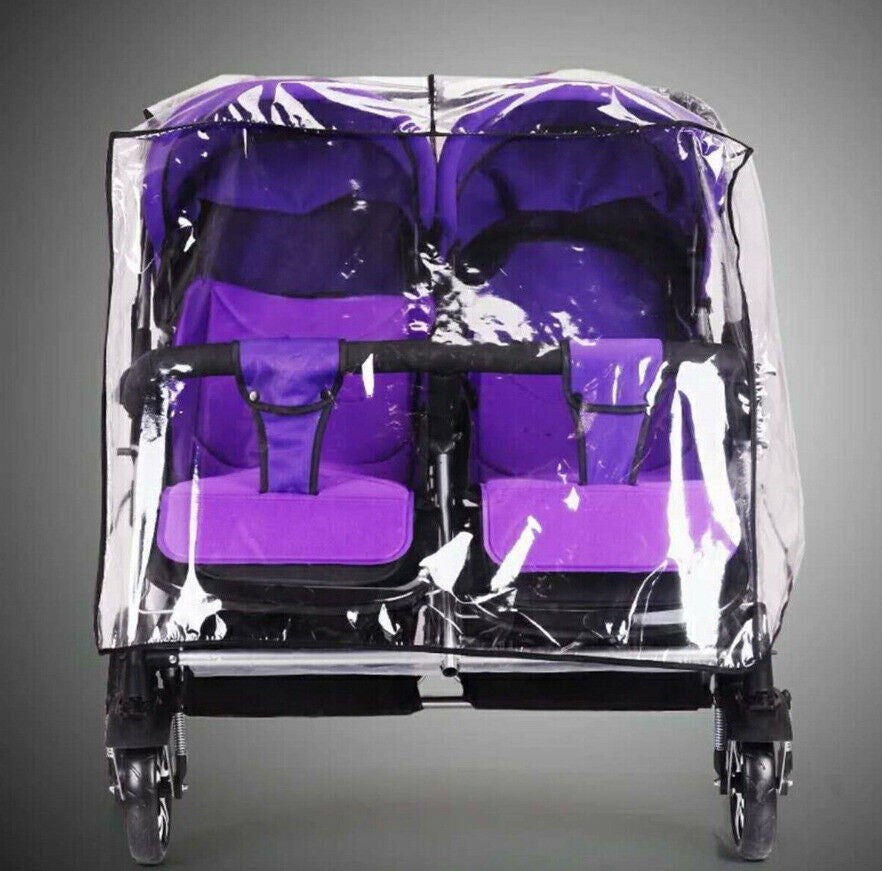 Plastic Rain and Windproof Cover for Double Buggy Twin Stroller Pushchair