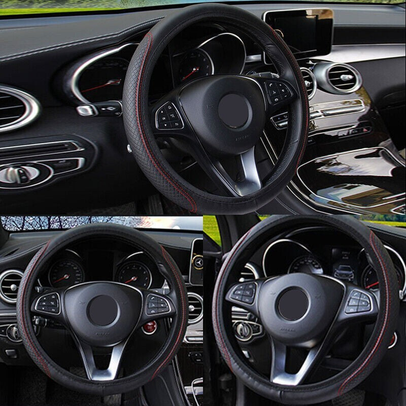 15" Universal Car Steering Wheel Cover Anti Slip PU Leather Comfortable 38cm UK