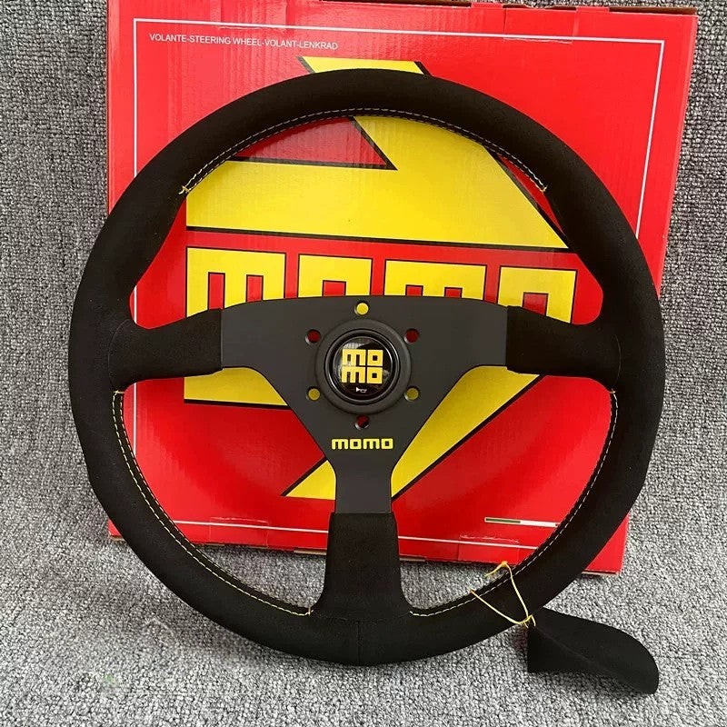 MOMO BLACK EDITION 350mm/14inch MOD07 Flat bracket Suede Steering Wheel