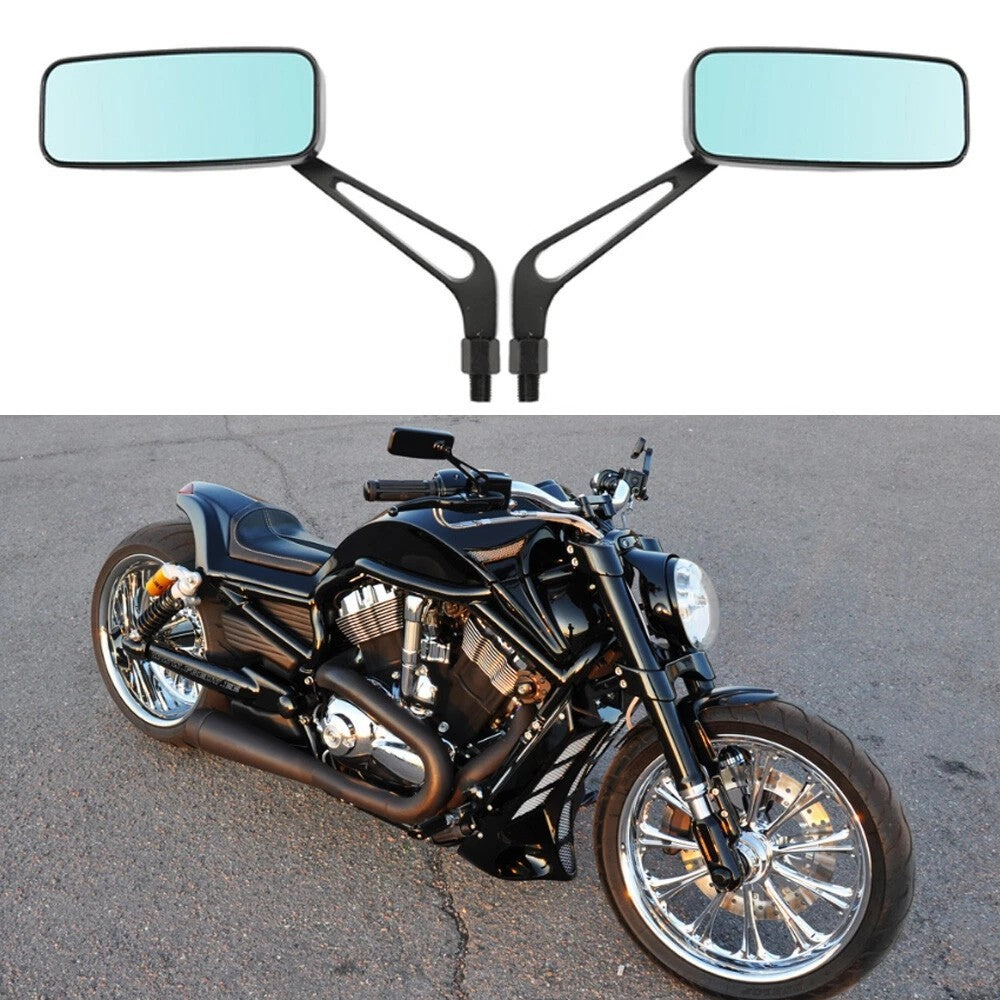 Black Rectangle Motorcycle Mirrors For Harley Cruiser Bobber Chopper Softail