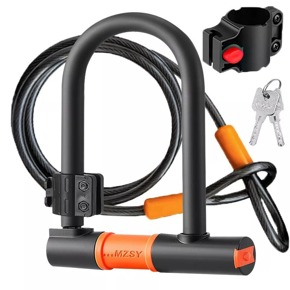U Shaped Bike Lock With Two Keys Heavy Duty Cable With Bracket Bicycle D Lock UK