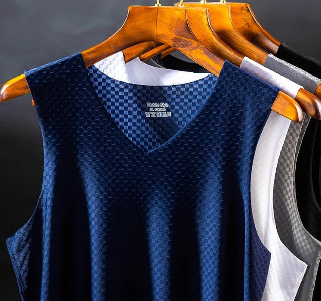 Men's ice silk Undershirts Sleeveless Underwear Race beam Vest Mesh Cool Tagless