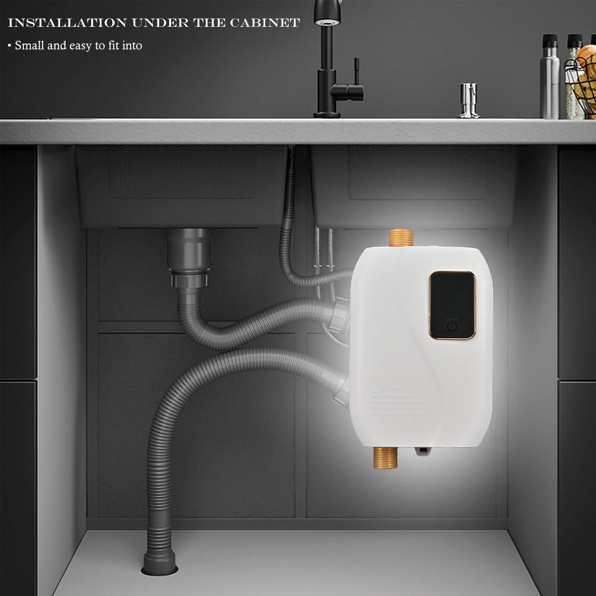 3KW Electric Tankless Instant Hot Water Heater Under Sink Tap Kitchen BathRoom
