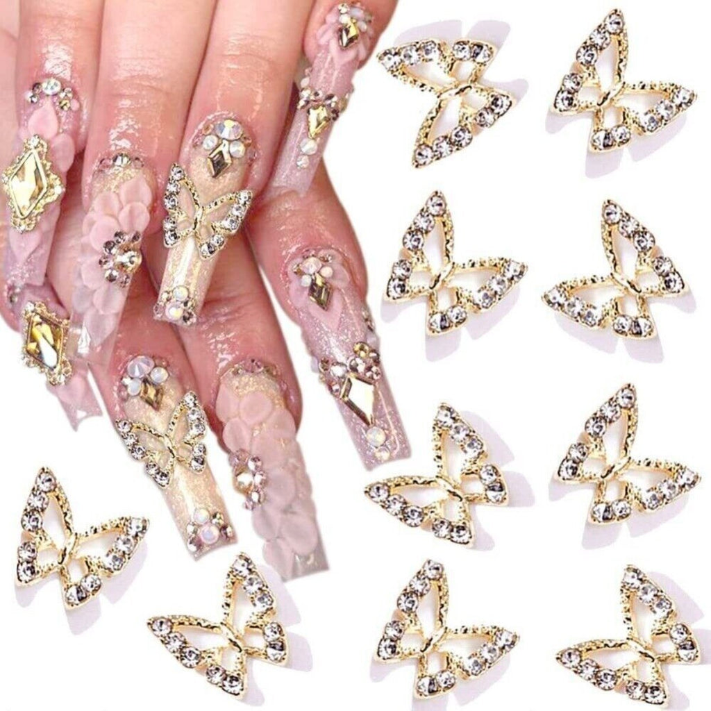 10pcs 3D Alloy Butterfly Nail Charms, Butterfly Nail Gems Nail Rhinestones Shiny