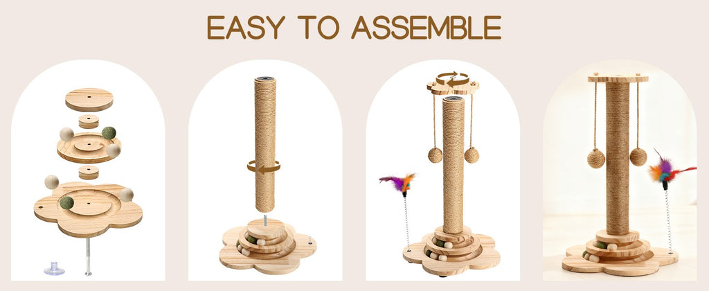 Tall Cat Scratching Post Cat Tree Scratcher Kitten Play Tower & Track Ball Toy