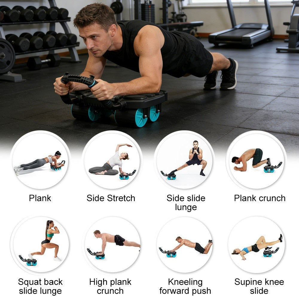 Abdominal Wheel Roller with Elbow Support Automatic Rebound 4 Wheels Workout Gym