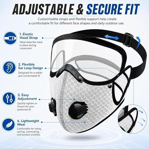 Reusable Carbon Filter Dust Mask with Adjustable Goggles, With 5-Layer Filter