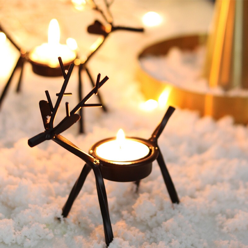 4 Metal Reindeer Tea Light Candle Holders Iron Decoration for Party Dining Table