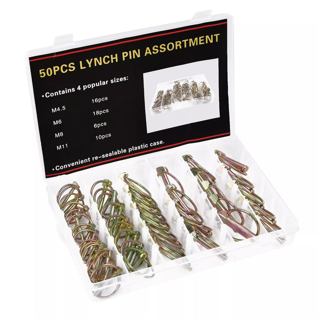 50Pcs Assorted Lynch Linch Pin Set 4.5mm 6mm 8mm 11mm For Tractor Trailer Shafts