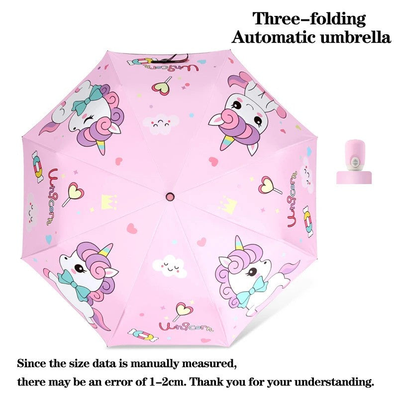 Cute Cartoon Kids Folding Umbrella Unicorn Dinosaur UV Sun Rain Umbrella .*