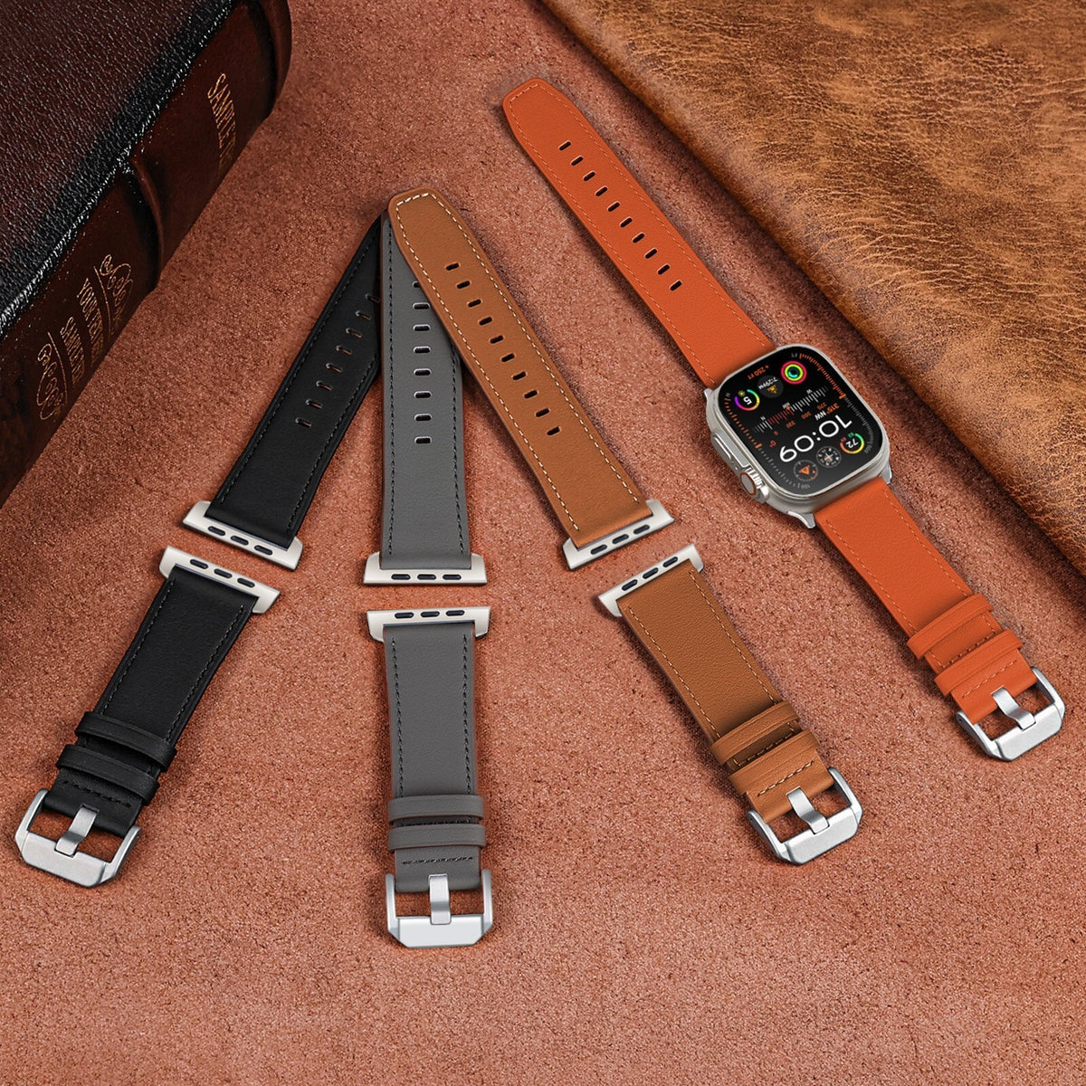 PU Cowhide Leather Strap Band for Apple Watch Ultra 49 46 45 44 42 41 40 38mm