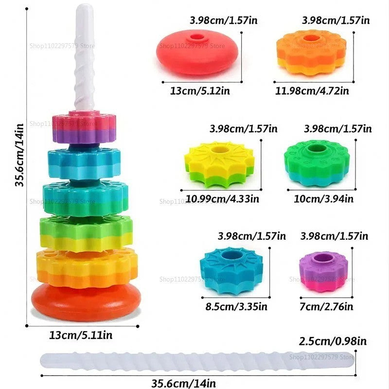Baby Rainbow Tower Spinning Toy Colorful Gift Learning Activities 12m+ BPA Free