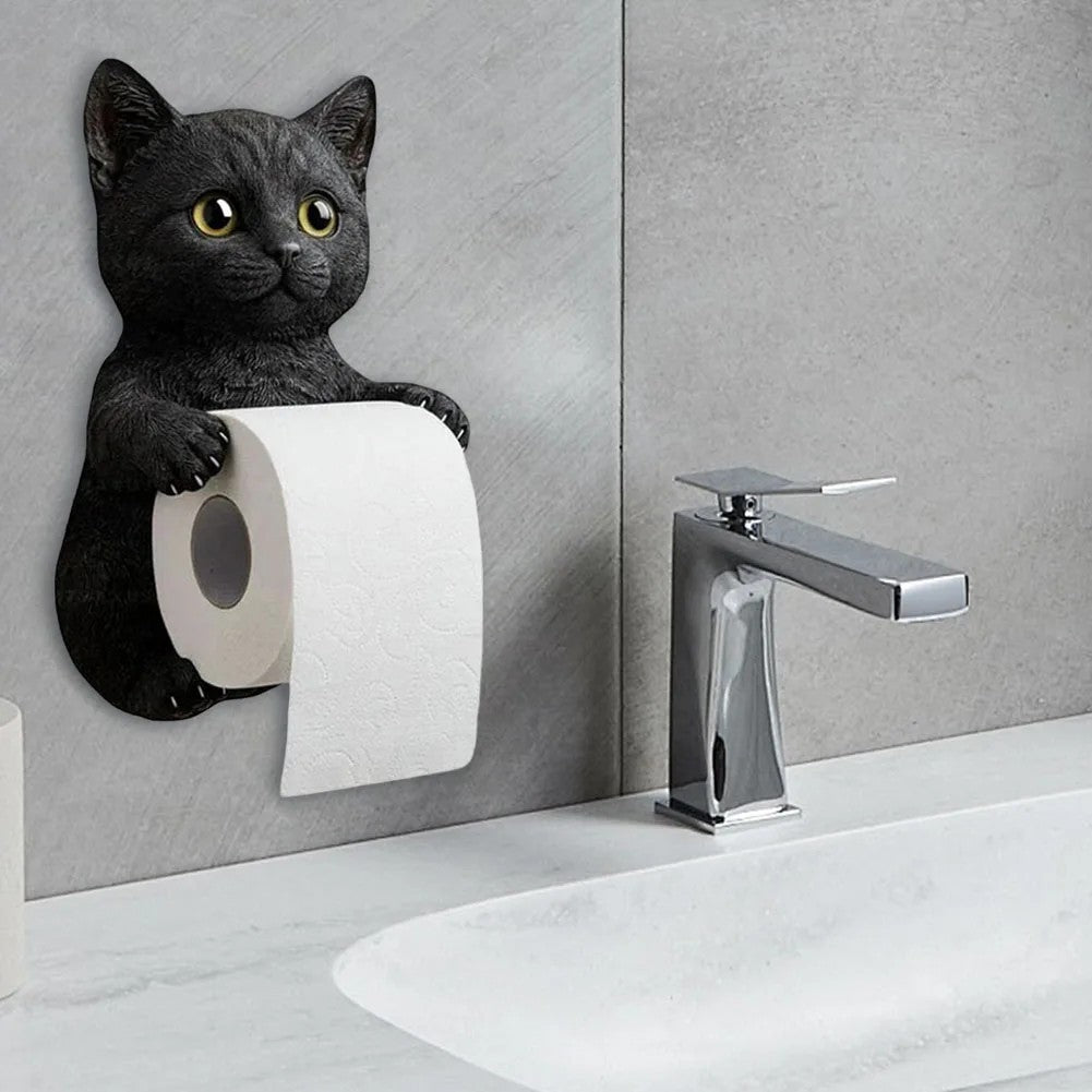 Novelty Cat Shaped Resin Tissue Holder Wall Mounted Toilet Roll Storage Bracket