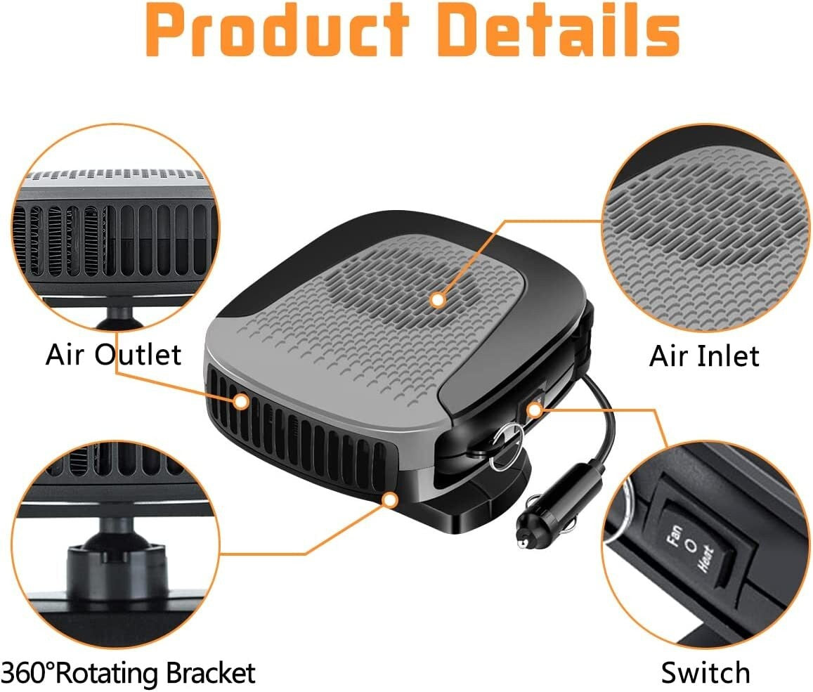 Portable DC 12V Electric Car Heater Heating Fan Defogger Defroster Demister