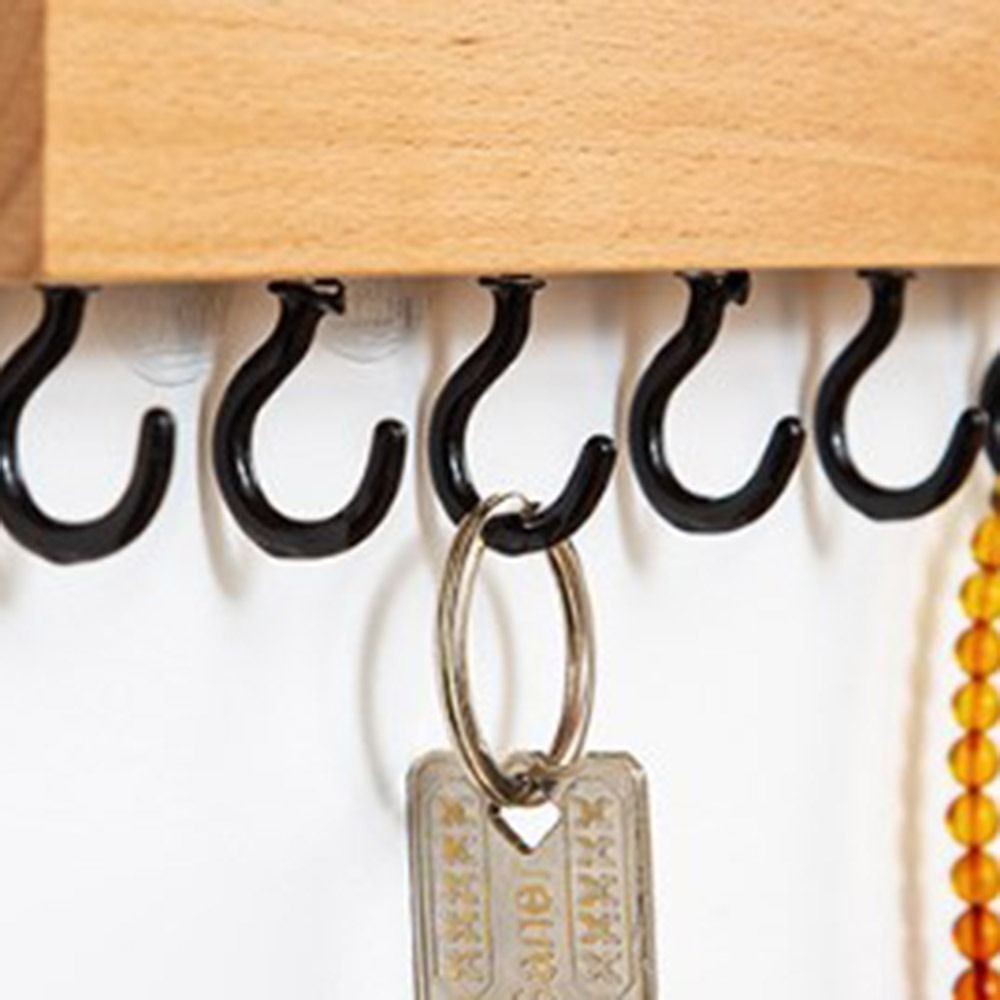 Wooden Key Holder Storage 6 Hooks Wall Mounted Metal Coat Rack Hanger Chic Style
