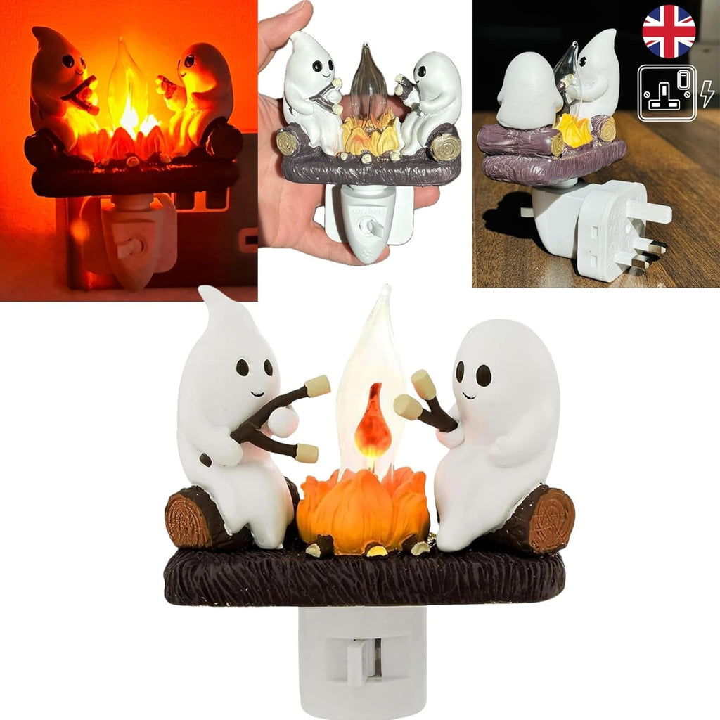 Plug In Night Light - Spooky Halloween Ghost Flickering Flame Kids Nightlight