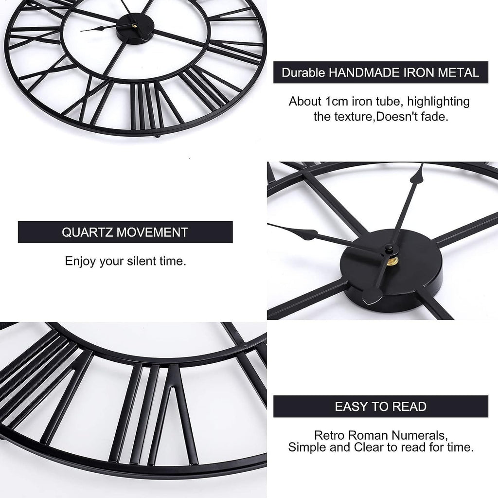 Large Outdoor Garden Wall Clock 40cm Big Open Face Metal Roman Numerals Giant