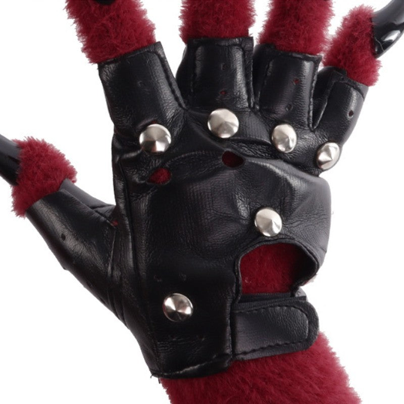 Fursuit PU Leather Fur Gloves Animal Paw Gloves Beast Claws for Party Cosplay