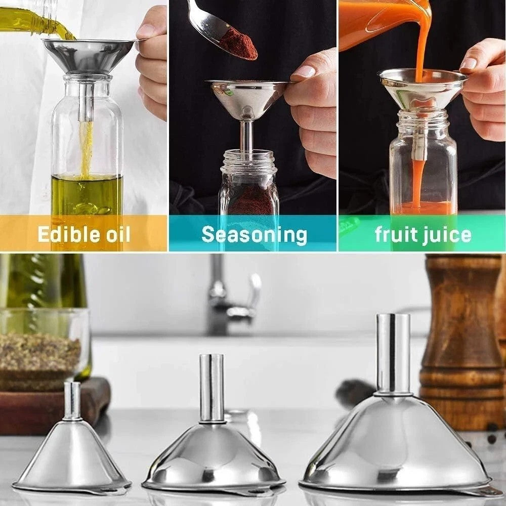 Stainless Steel Funnels Set S M L - Kitchen Liquid Oil Wine BottleUtility 5pcs