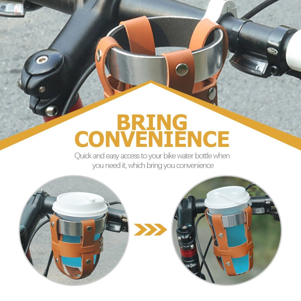 Water Bottle Bike Cup Holder Handlebar Cruiser Leather Rack new
