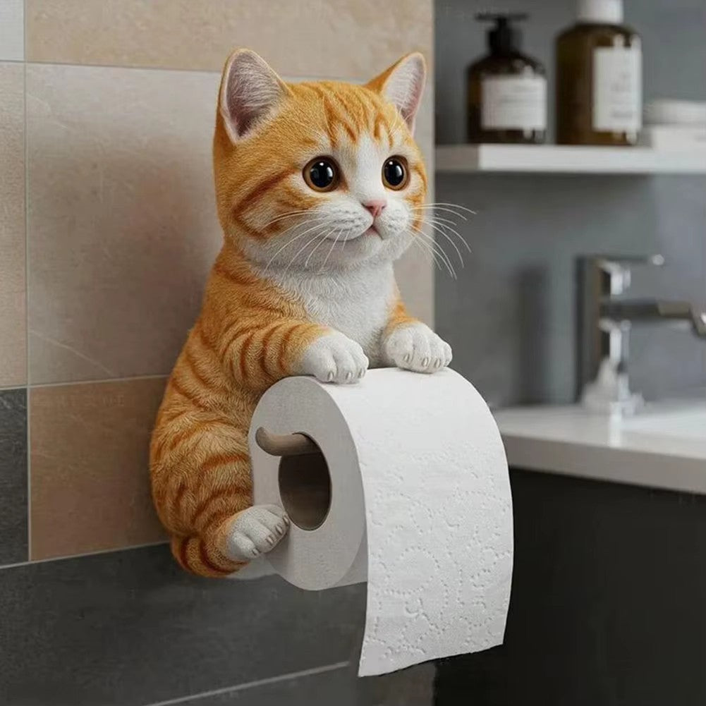 Novelty Cat Shaped Resin Tissue Holder Wall Mounted Toilet Roll Storage Bracket