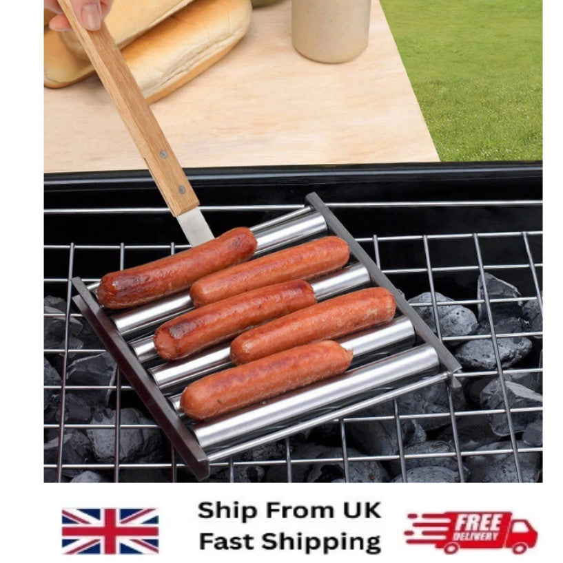 BBQ Sausage Roller Rack Hot Dog Roller Grill Stainless Steel Sausage Griller UK