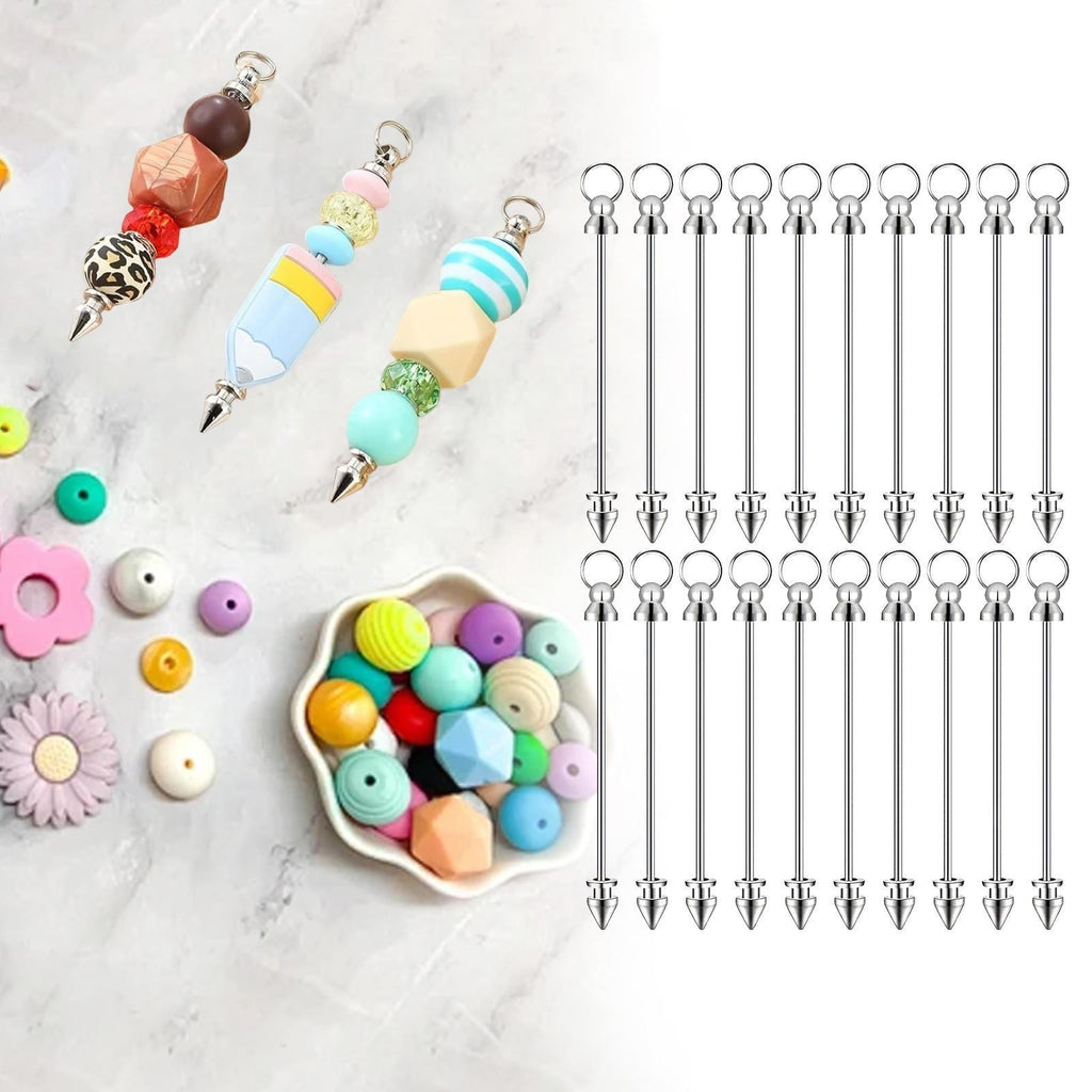 20 Pieces Beadable Keychains Bar DIY Set Blank Bead Keychain Key Chain Bar for