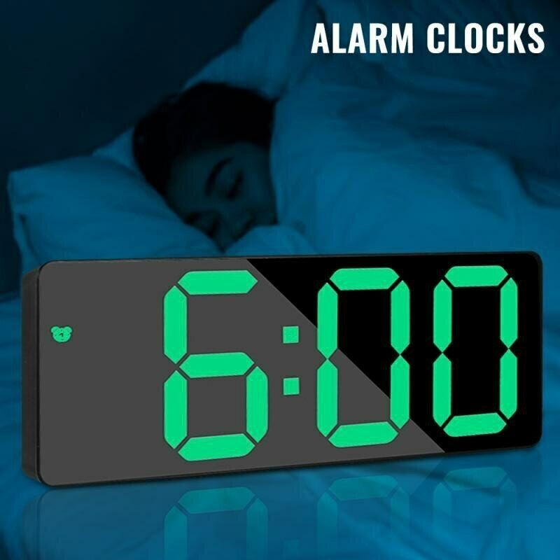 Alarm Clock Led Display Digital Mirror Voice Clock Battery/Plug-In Dual Purpose
