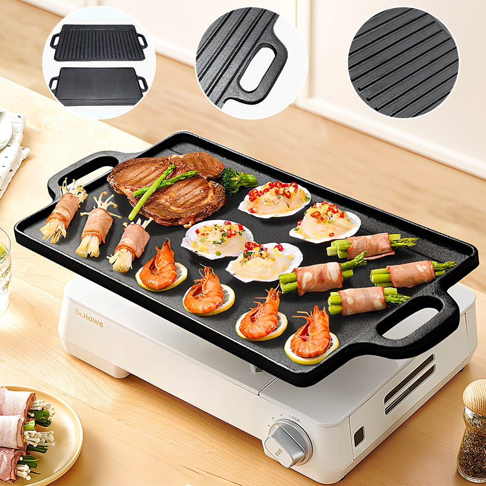 Cast Iron Non Stick Frying Pan Griddle Skillet Cooking Plate Hob Stove BBQ Grill