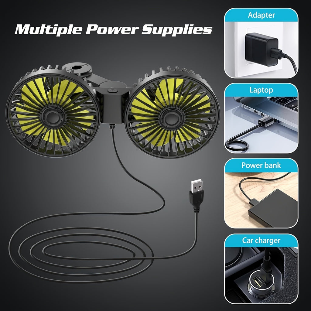 12V24V Car Back Row Multifunctional Adjustable High Wind Backrest Dual Head Fan