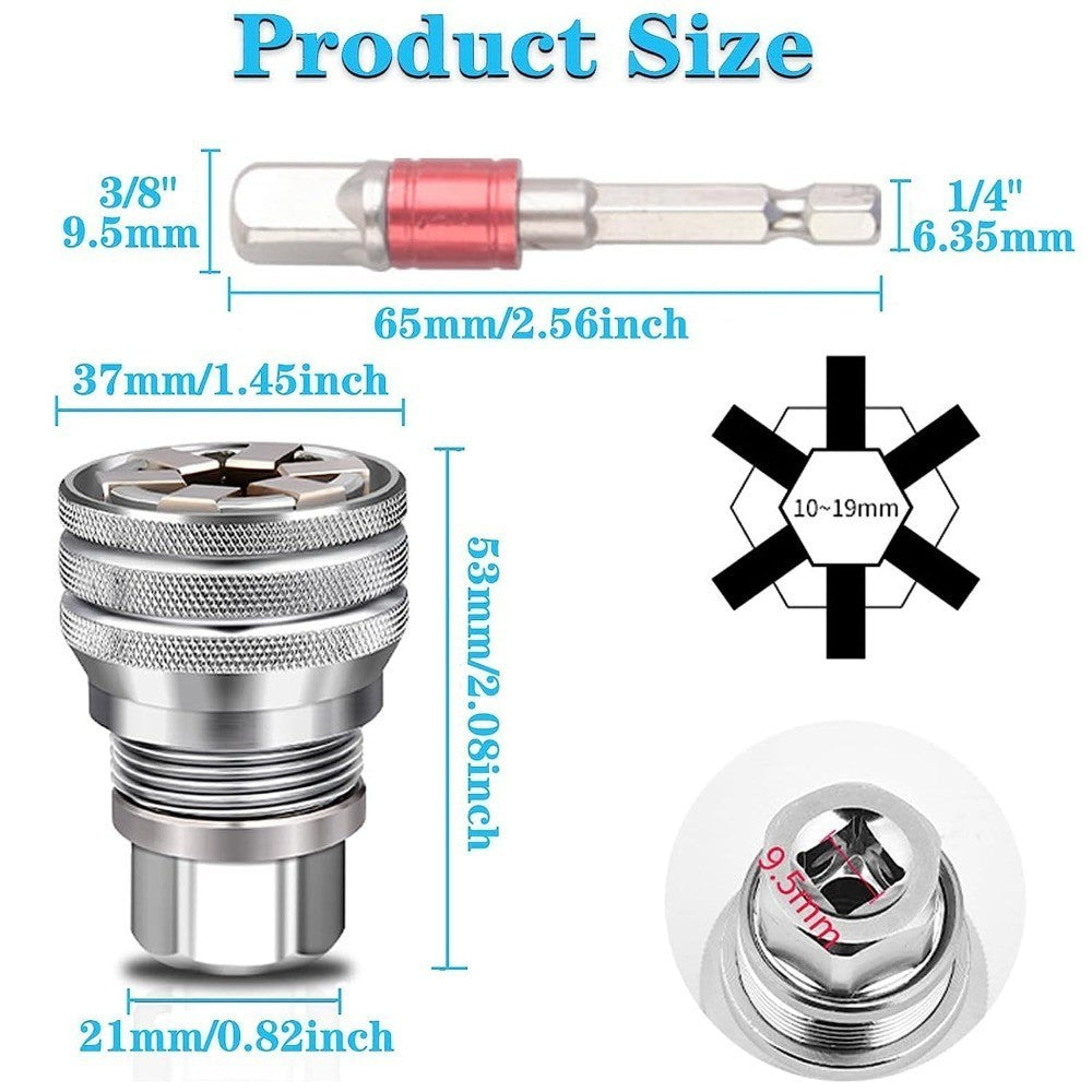 2PCS Adjustable Socket Wrench Set 3/8" Drive Socket Adapter  Universal Tool