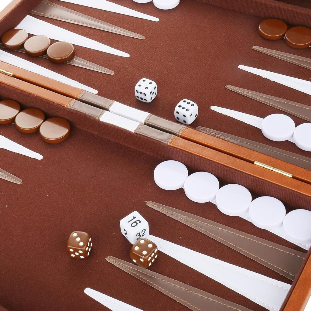 18″ Premium Leather Backgammon Board Game Set for Adults Kids Classic Game