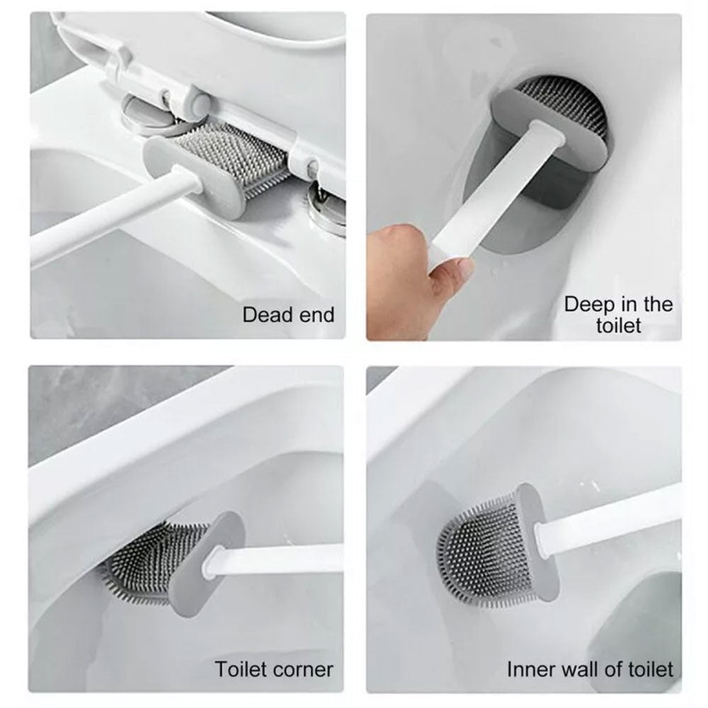 Silicone Toilet Brush & Toilet Brush Holder Soft TPR Cleaning Brush Full Set UK