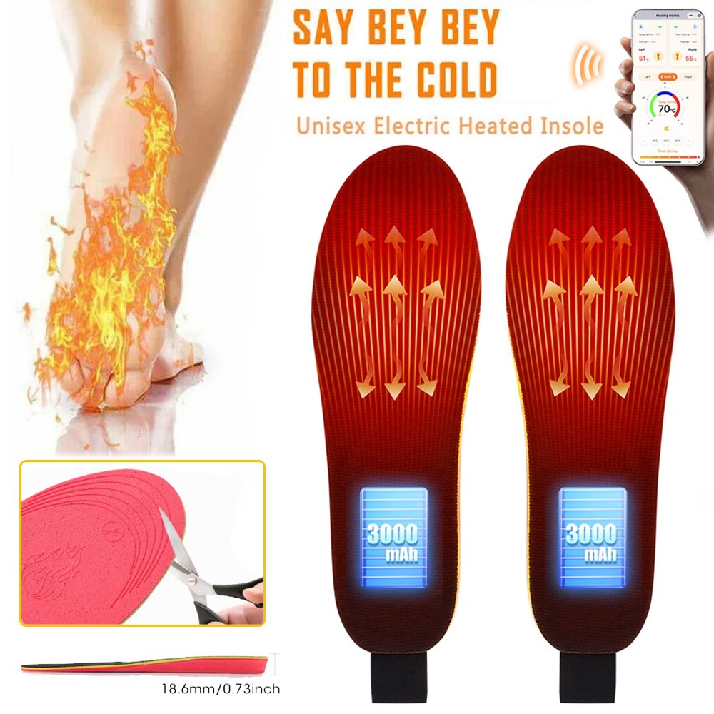 Cuttable Electric Heated Insoles Shoes Pads Rechargeable APP Control