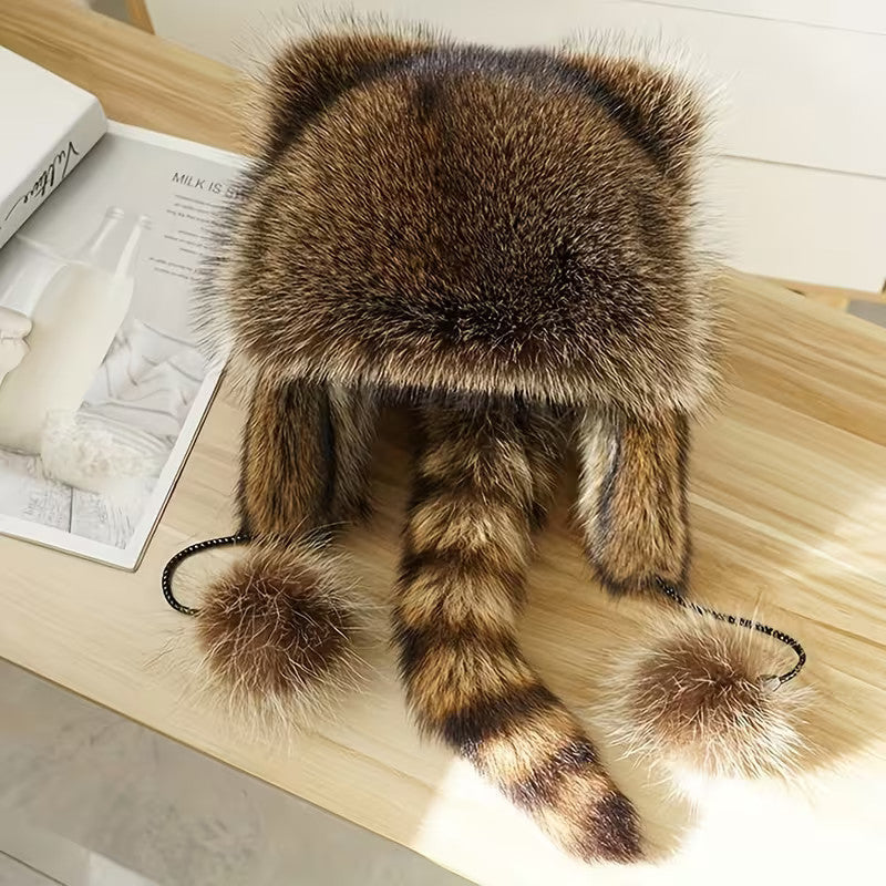 Lady Warm Long Furry Hat Trapper Hat Faux Fur Outdoor Ski Hat Ear Flap Winter UK