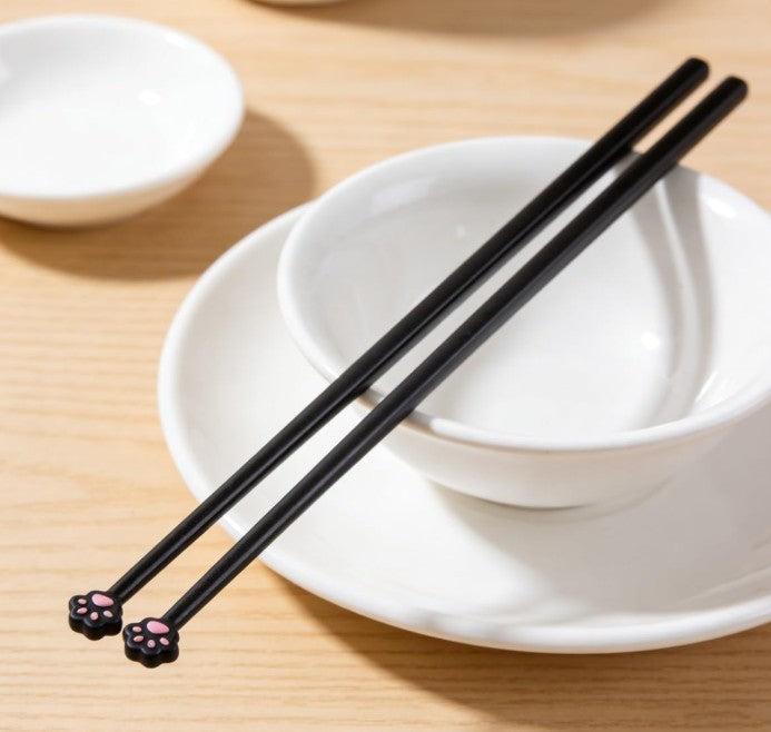 Black Cat Paw Print Chopsticks, Cute Lightweight Non Slip Reusable Tableware
