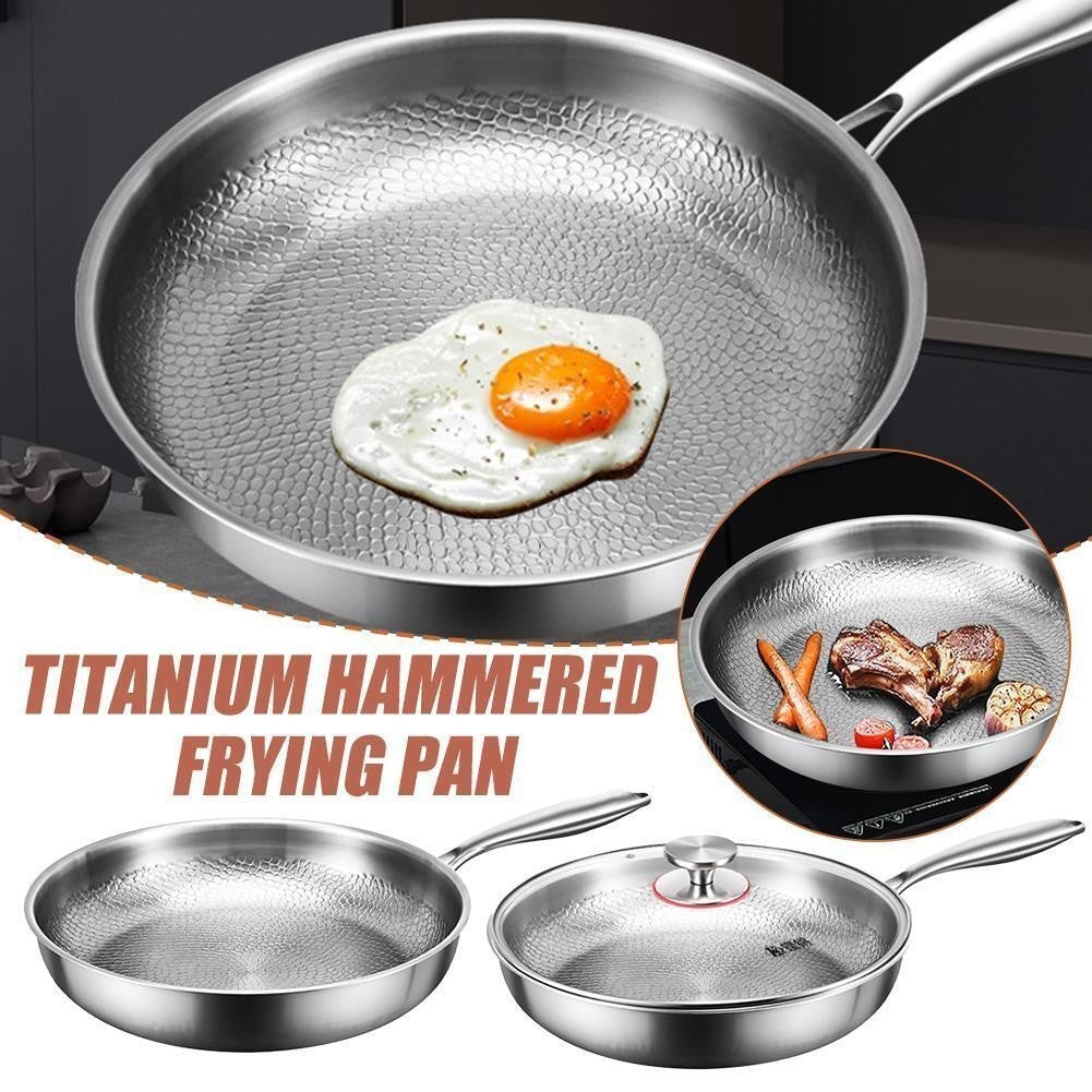 Pure Titanium Frying Pan Non-Stick Uncoated Hammered Induction Skillet 26-30cm