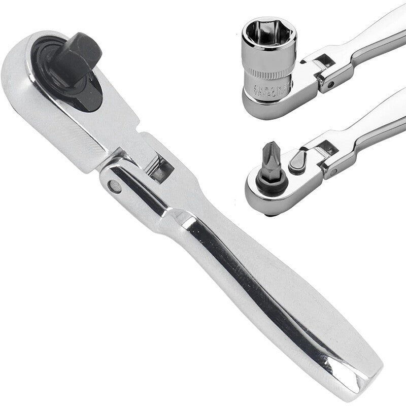 1/4" Drive Ratchet Handle Socket Wrench 72 Tooth Flexi Head Stubby 93mm Flattop