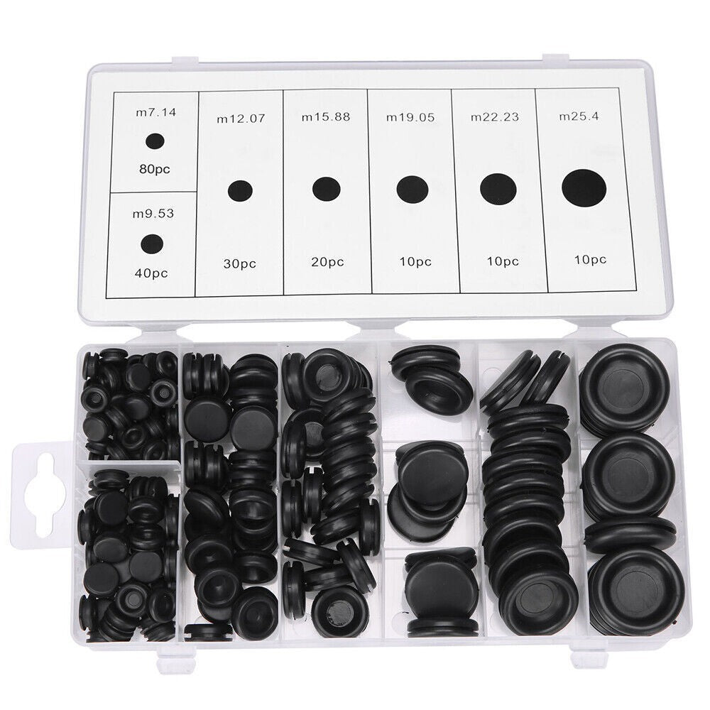 200X Rubber Grommets Blanking open/closed blind Grommet Set in Assorted Sizes
