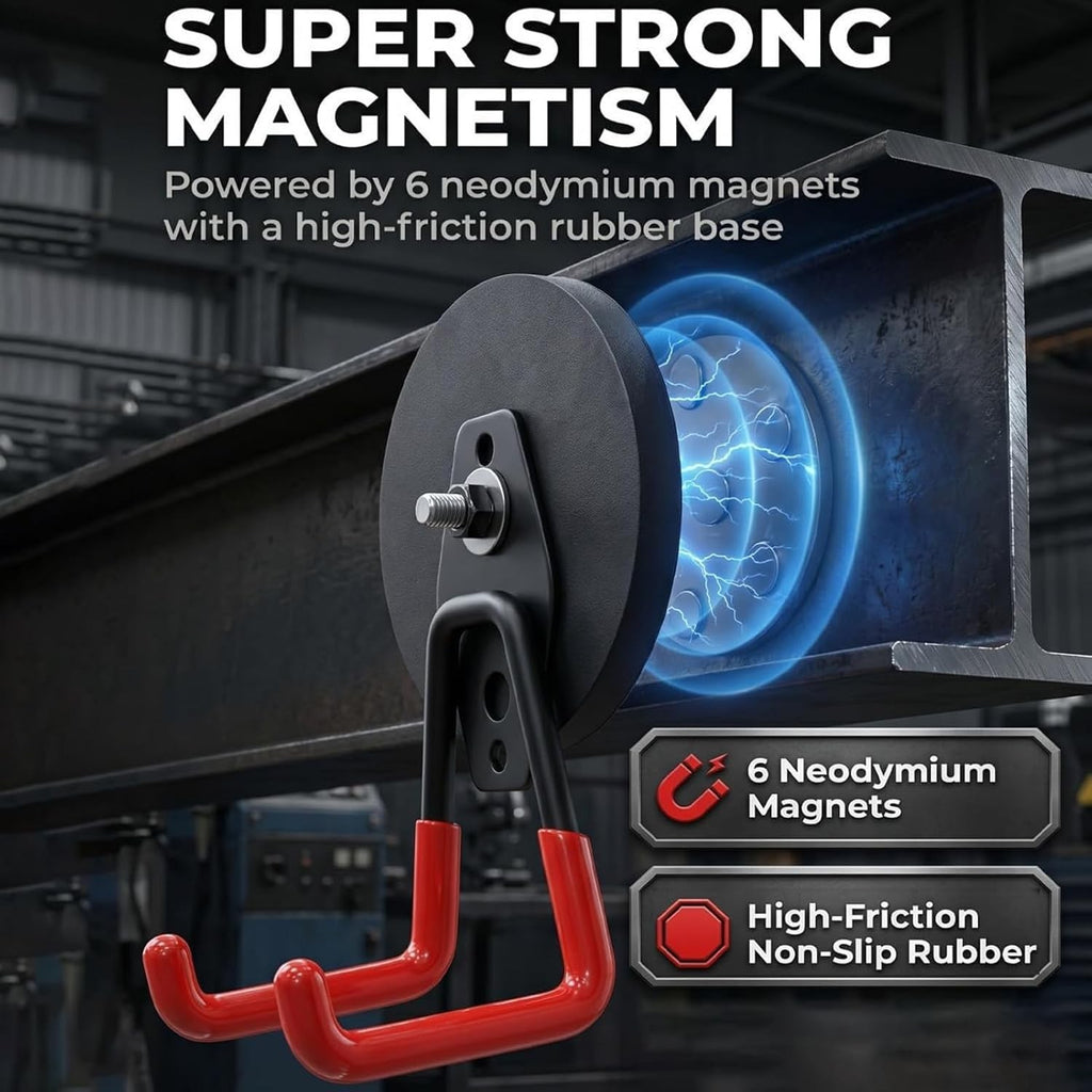 Heavy-Duty Magnetic Double-Claw Hook,Strong Magnetic Tool Holder for Garage Wall