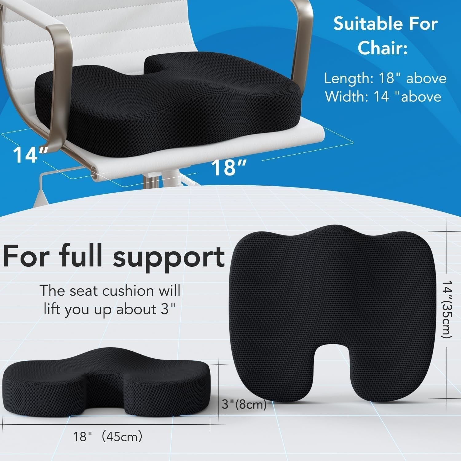 Seat Cushion & Lumbar Support Pillow for Office Chair, Car, Wheelchair Memory