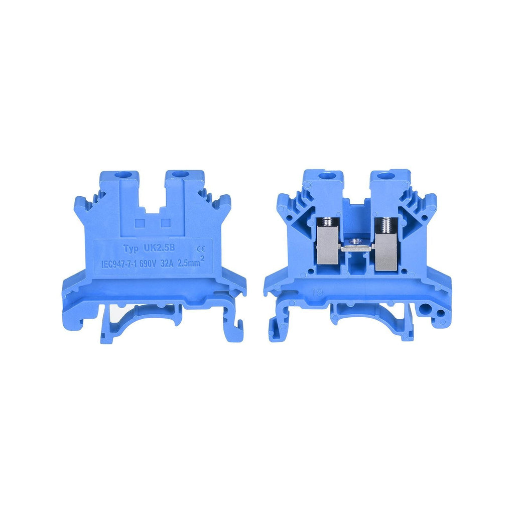 DIN Rail Mount Terminal Blocks Screw Type Clamp Blue UK2.5B Pack of 20