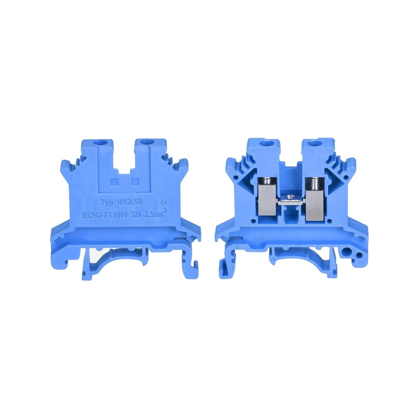 DIN Rail Mount Terminal Blocks Screw Type Clamp Blue UK2.5B Pack of 20