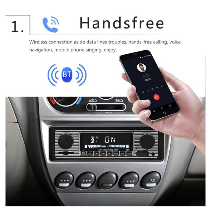 Retro Vintage Style Car Bluetooth Radio / Head Unit - Stereo - MP3 USB/AUX/SD/FM